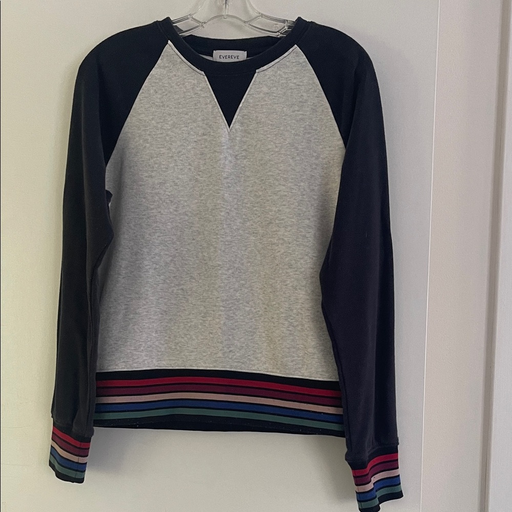 Evereve Black and Gray Top with Striped Cuffs